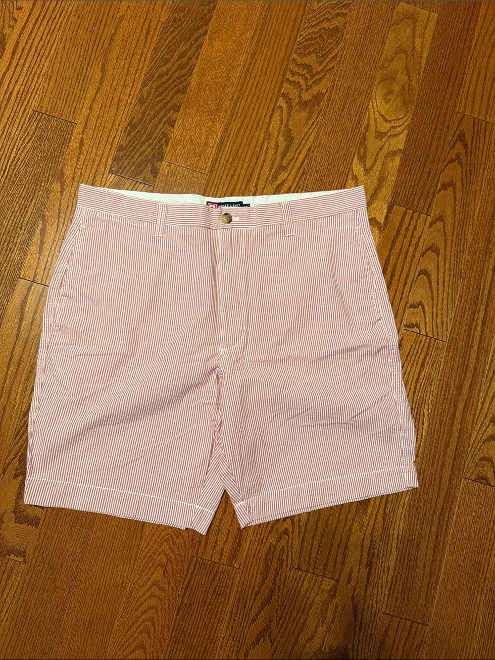 Chaps Pink and White Seersucker Flat-Front Shorts